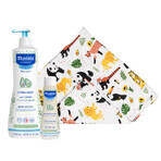 Set Mustela Bebe Enfant Hydra Bebe, lapte de corp, de la naștere, 750 ml + șampon pentru copii, din prima zi, 200 ml + scutec bambus gratuit