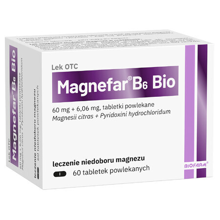 Magnefar B6 Bio 60 mg + 6,06 mg, 60 filmomhulde tabletten