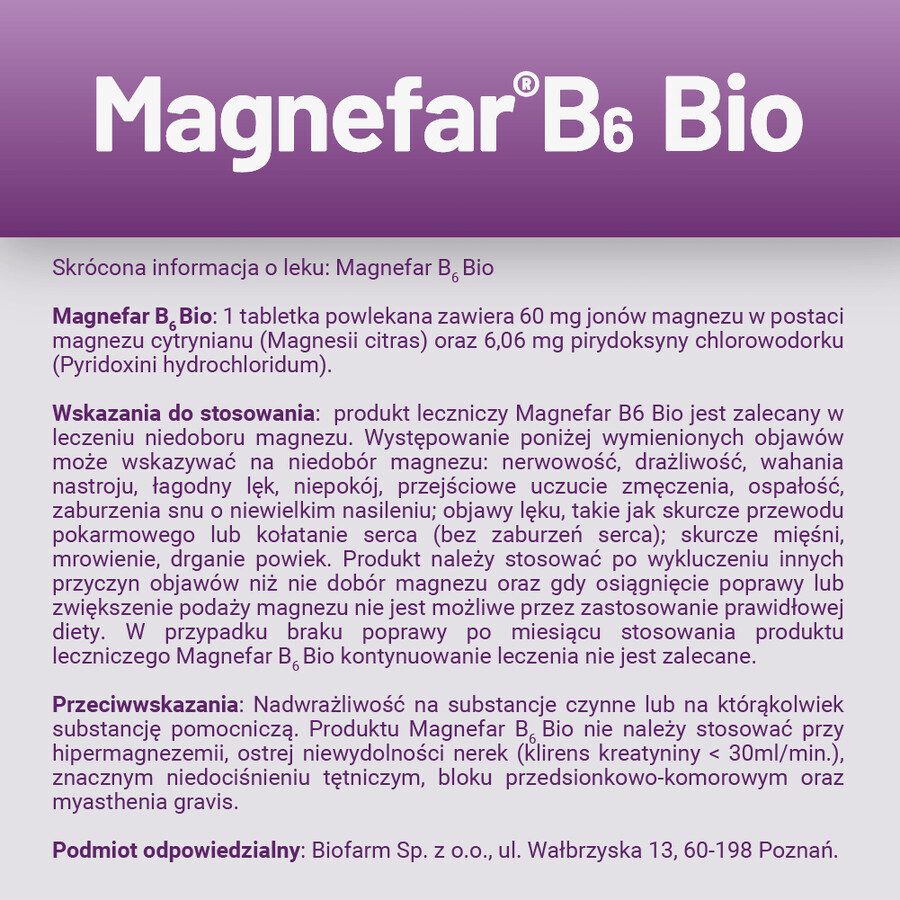 Magnefar B6 Bio 60 mg + 6,06 mg, 60 filmomhulde tabletten