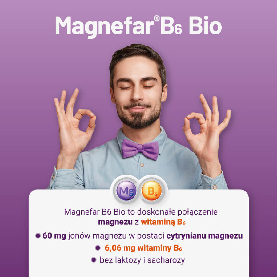 Magnefar B6 Bio 60 mg + 6,06 mg, 60 filmomhulde tabletten