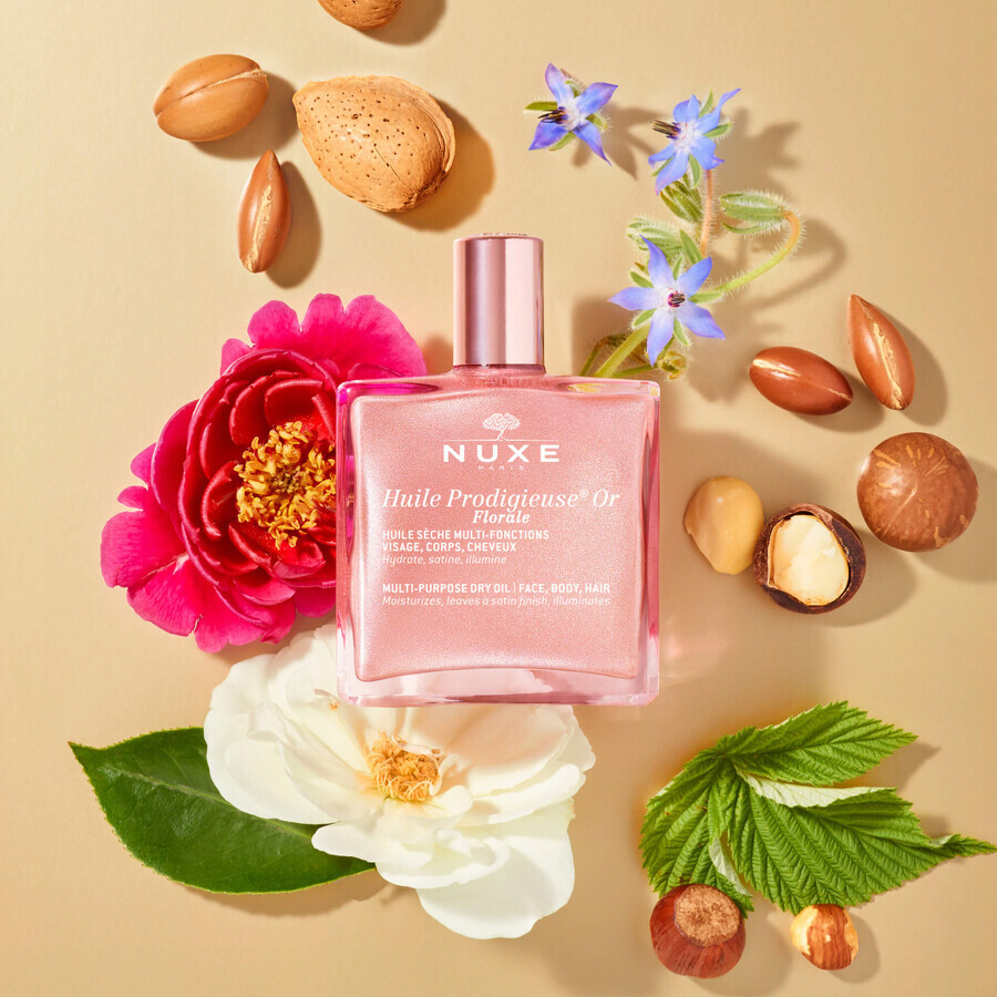 Nuxe Huile Prodigieuse Florale, droge olie met goudkleurige deeltjes voor lichaam, gezicht en haar, 50 ml