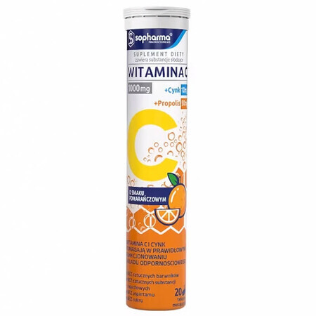 Sopharma Vitamine C 1000 + Zink + Propolis, sinaasappelsmaak, 20 bruistabletten