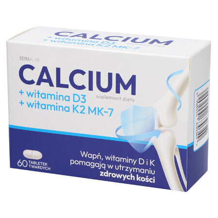 SEMA Lab Calcium + vitamine D3 + vitamine K2 MK-7, 60 harde tabletten