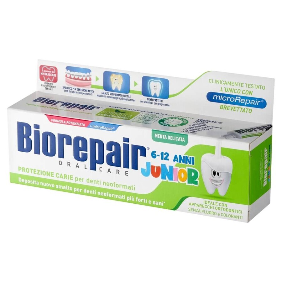 Biorepair Junior, pastă de dinți fără fluor pentru copii, mentă moale, 6-12 ani, 75 ml