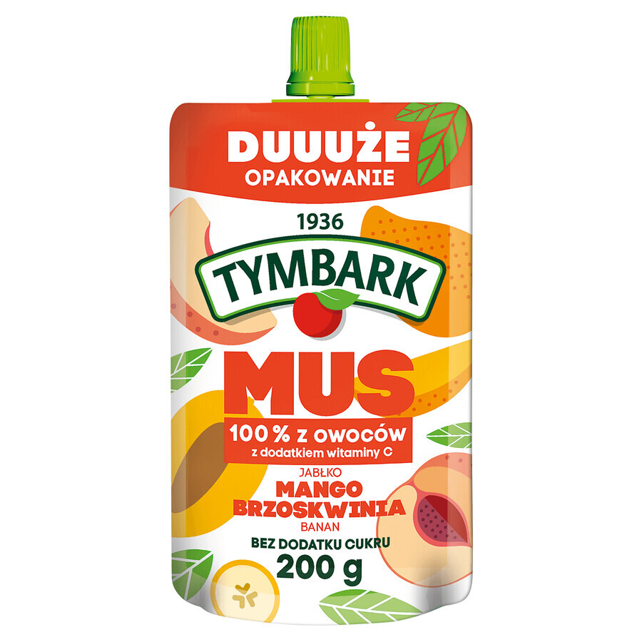 Tymbark Mousse in tube 100%, apple, mango, peach, banana, no added sugar, 200 g