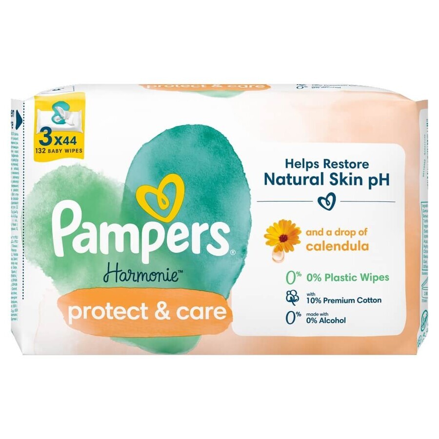 Pampers Harmonie Protect & Care, vochtige doekjes, 3 x 44 stuks