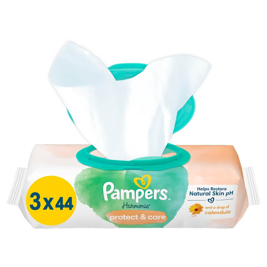 Pampers Harmonie Protect & Care, vochtige doekjes, 3 x 44 stuks