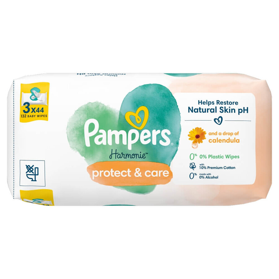 Pampers Harmonie Protect & Care, vochtige doekjes, 3 x 44 stuks