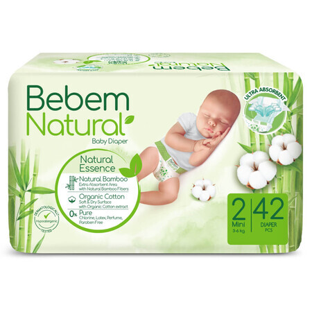 Bebem Natural, scutece din bambus, mărimea 2, Mini, 3-6 kg, 42 buc