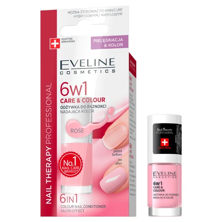 Eveline Cosmetics Nail Therapy 6in1, balsam concentrat pentru îmbunătățirea culorii unghiilor, Rose, 5 ml