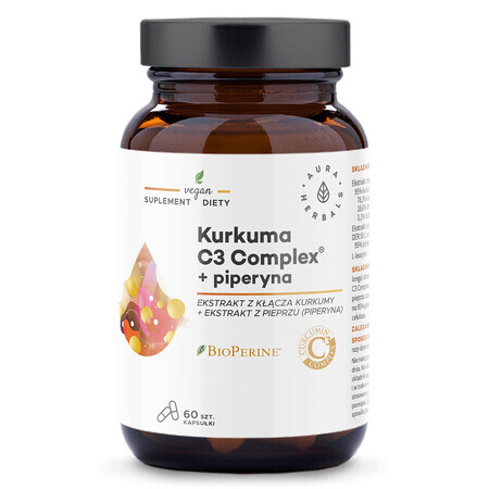 Aura Herbals Kurkuma 500 mg C3 Complex + Piperine, 60 capsules