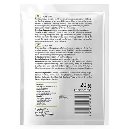 Apis Professional Acne-Stop, algae mask for acne-prone skin, 20 g