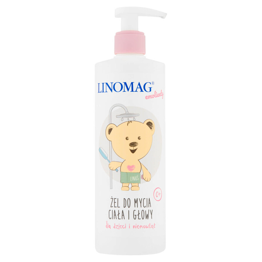 Linomag Emolients, lichaams- en hoofdreinigingsgel voor baby's en kinderen vanaf 1 levensdag, 400 ml + beschermingscrème, 15 ml gratis