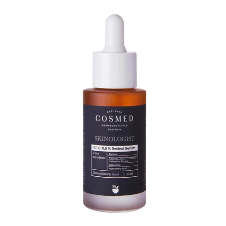 Cosmed Skinologist, serum z retinolem 0,5%, bakuchiolem, kwasem hialuronowym i peptydami, 30 ml: ceny i cechy