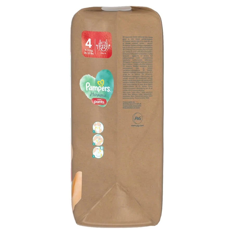 Pampers Harmonie Pants, pañales, talla 4, 9-15 kg, 22 piezas