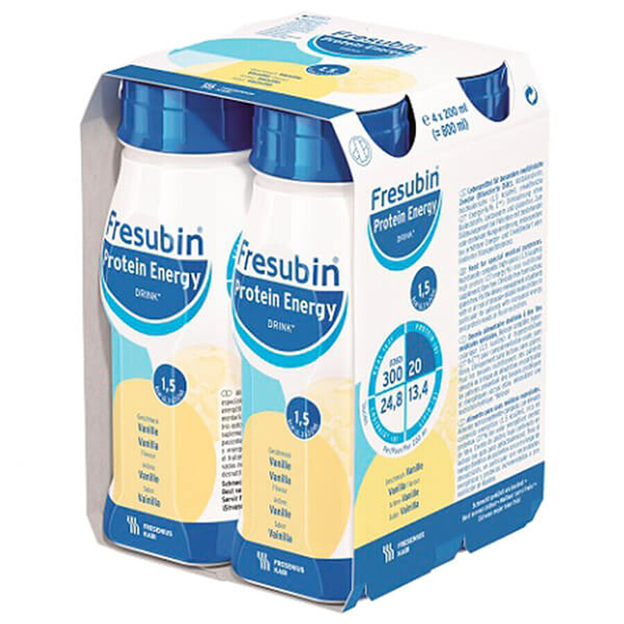 Fresubin Protein Energy Drink, nahrhafte Zubereitung, Vanillegeschmack, 4 x 200 ml KURZFRISTIGE DATE