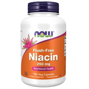 Now Foods Flush-Free Niacin, niacyna 250 mg, 180 kapsułek