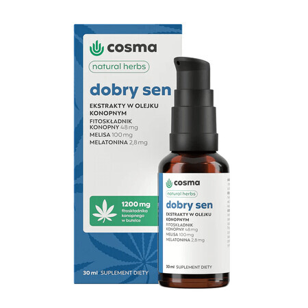 Cosma Cannabis Hierbas Naturales Buen Sueño, extractos en aceite de cáñamo, gotas, 30 ml