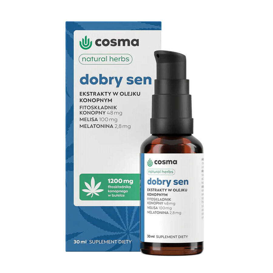 Cosma Cannabis Hierbas Naturales Buen Sueño, extractos en aceite de cáñamo, gotas, 30 ml