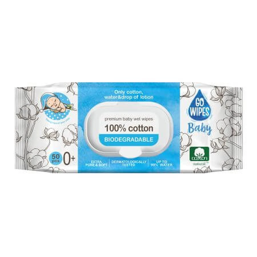 Chusteczki nawilżane dla niemowląt, 50 sztuk, Go Wipes: ceny i cechy