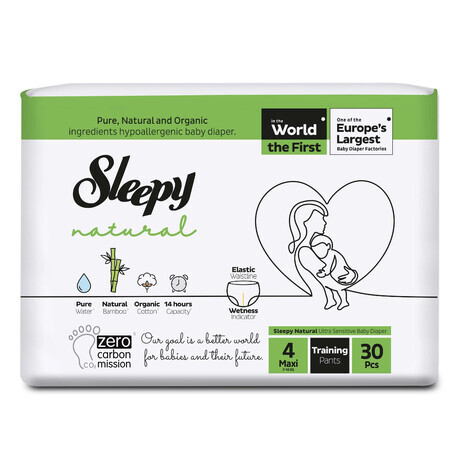 Nappies for babies Natural, Nr 4 Maxi, 7-14 kg, 30 pieces, Sleepy