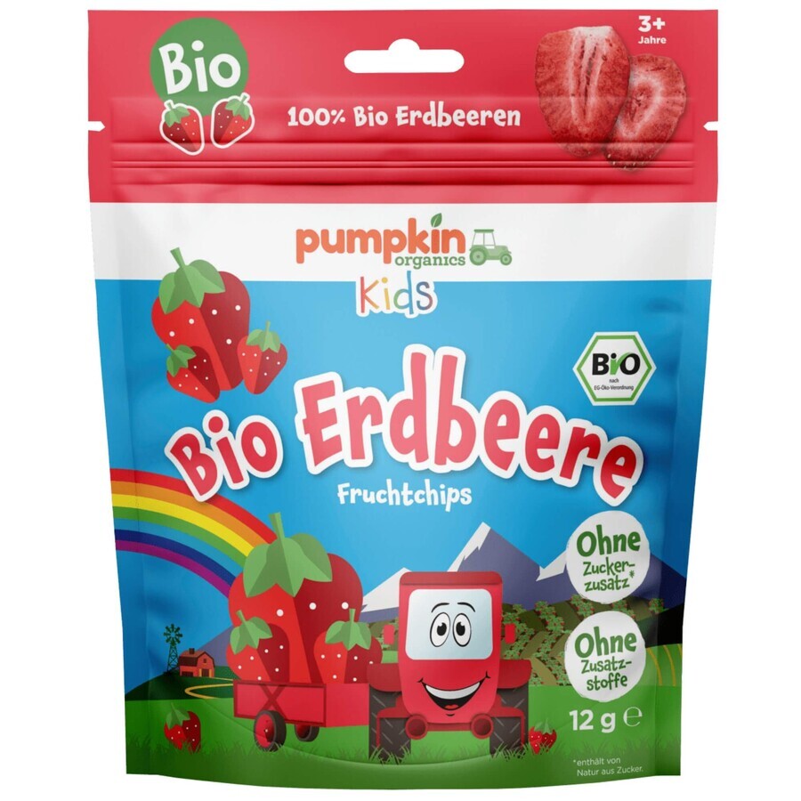 Biologische aardbeien chips, +3 jaar, 12 g, Pumpkin Organics