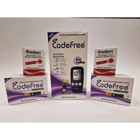 CodeFree SD Glucometer + 2 x Blood Glucose Tests, 50 pieces, CodeFree