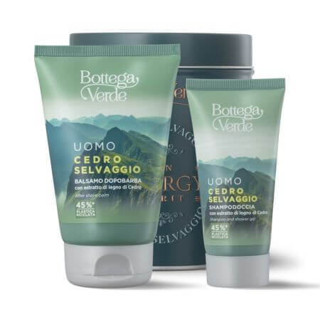 Set natalizio per uomo Shampoo e Gel doccia 75 ml con estratto di legno di cedro + Dopobarba Cedro 50 ml Selvaggio, Bottega Verde