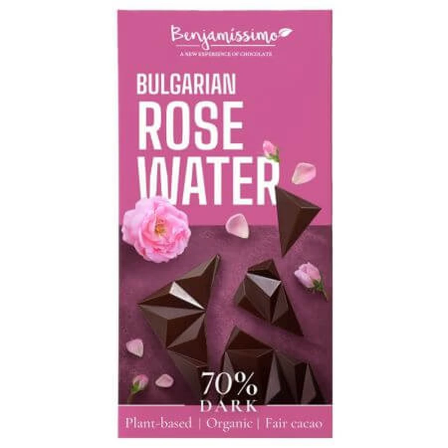 Dark chocolate 70% organic with rose water, 60 g, Benjamissimo