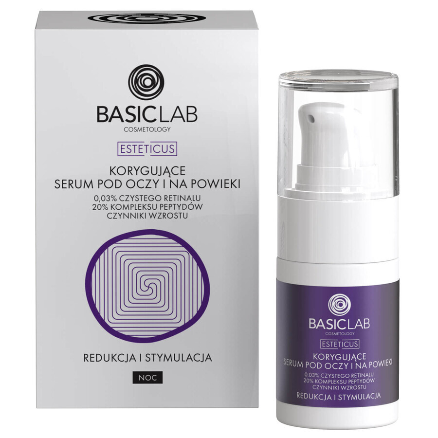 BasicLab Esteticus, sérum correcteur pour les yeux et les paupières avec 0,03% de rétinal pur, pour la nuit, 15 ml