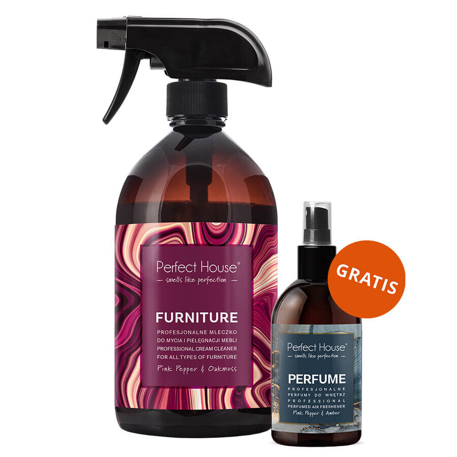 Perfect House Furniture, meubelreinigings- en onderhoudsmelk, 450 ml + interieurgeur, roze peper en amber, 100 ml gratis