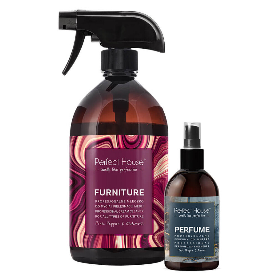 Perfect House Furniture, meubelreinigings- en onderhoudsmelk, 450 ml + interieurgeur, roze peper en amber, 100 ml gratis