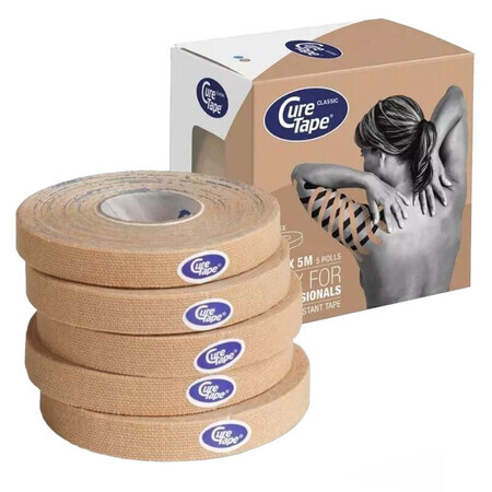 CureTape Classic, kinesiology tape, beige, 1 cm x 5 m, 5 pieces