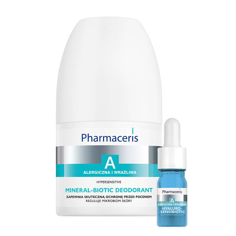 Pharmaceris A Mineral Biotic Hipersensible, desodorante roll-on, 50 ml + Hyaluro-Sensibio, suero hidratante intensivo, 4 ml de regalo