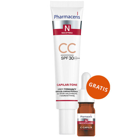 Pharmaceris N Capilar-Tone CC, crema tonificante, pieles vasculares e hiperreactivas, FPS 30, 40 ml + concentrado de vitamina C 1200 mg, fortificante y alisante, 5 ml gratis