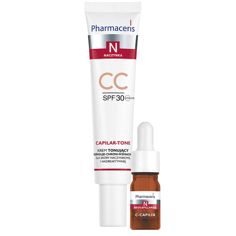 Pharmaceris N Capilar-Tone CC, crema tonificante, pieles vasculares e hiperreactivas, FPS 30, 40 ml + concentrado de vitamina C 1200 mg, fortificante y alisante, 5 ml gratis