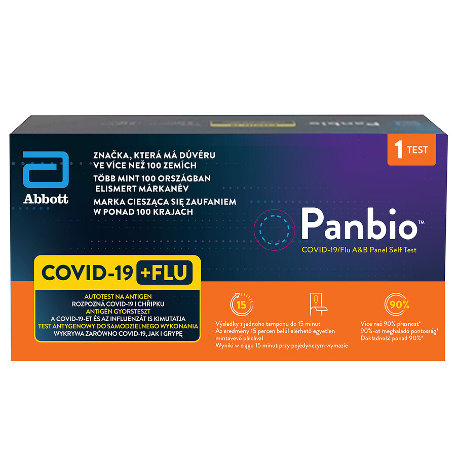 Panbio Covid-19/Flu Covid-19/Flu A&b Panel Combo Self Test, snelle test voor de detectie van 3 virussen, 1 st