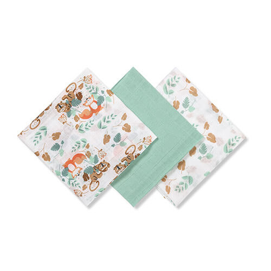 BabyOno, muslin diapers, 100% cotton, green, 70 x 70 cm, 3 pcs