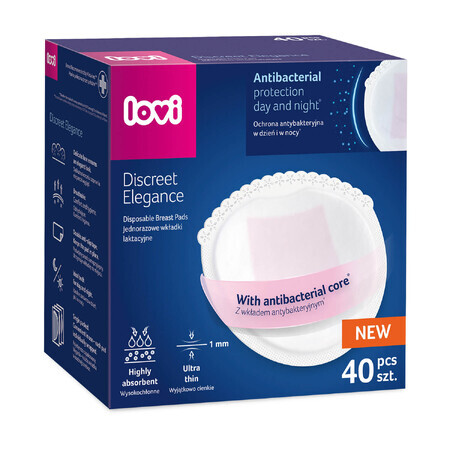 Lovi Discreet Elegance, tampoane pentru sâni, antibacteriene, albe, 40 bucăți