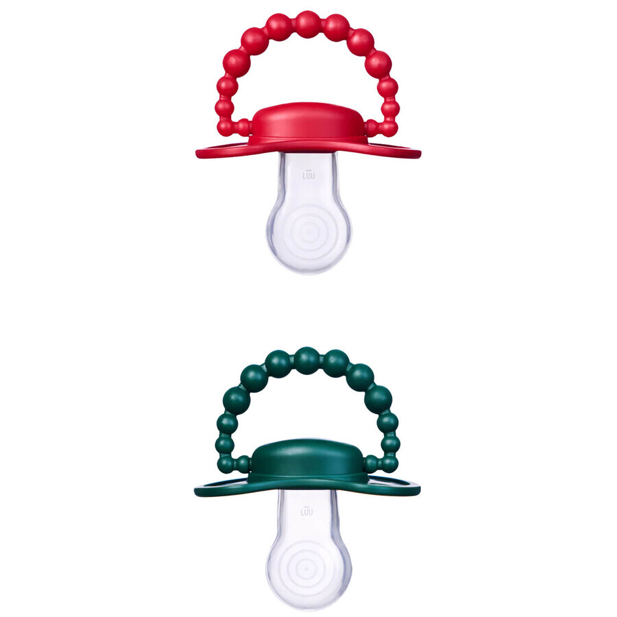 Luu Kids set, fopspeen, positionering, silicone, Holy Green & Santa Red, vanaf 6 maanden, 2 stuks