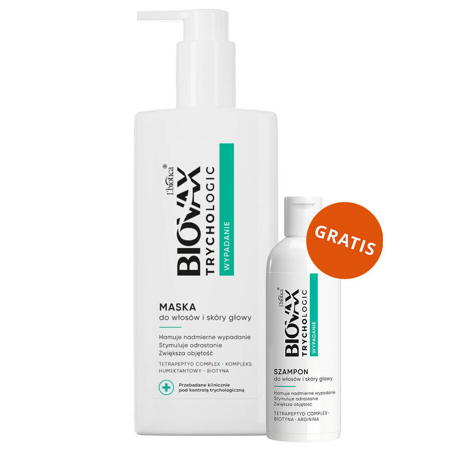 Biovax Trychologic Prolaps, masker voor haar en hoofdhuid, 200 ml + shampoo voor haar en hoofdhuid, 50 ml gratis