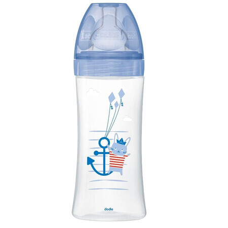 Biberon avec fonction sensorielle et tétine plate anti-colique Flow 3, Large, +6 mois, 330 ml, Dodie