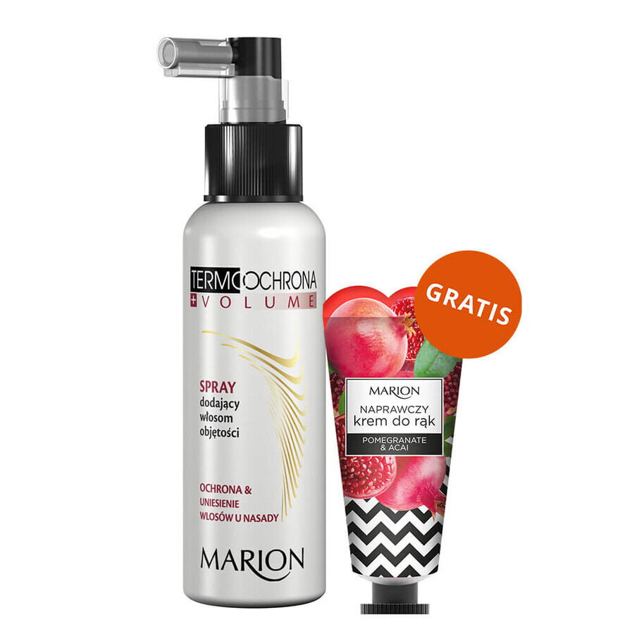 Marion Termoochrona, volumizing spray, 130 ml + Pomegranate & Acai repairing hand cream, 50 ml free