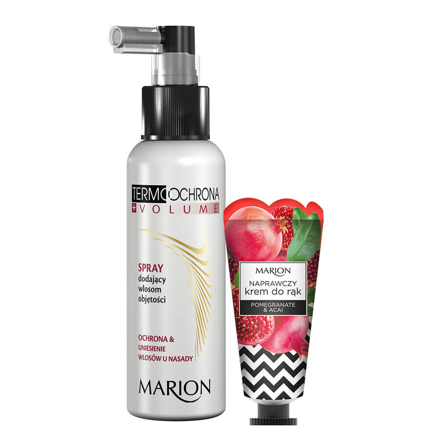 Marion Termoochrona, volumizing spray, 130 ml + Pomegranate & Acai repairing hand cream, 50 ml free