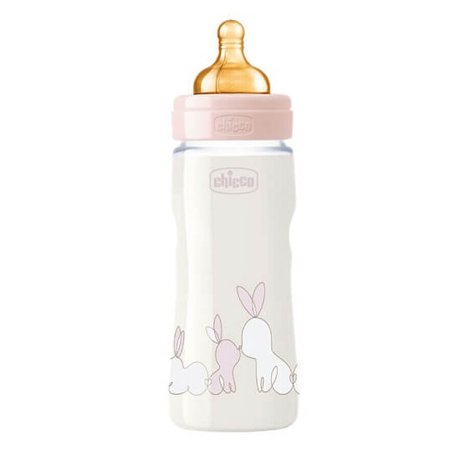 Fles met rubberen speen en regelbare doorstroming, Original Touch, baby meisje, 330ml, +4 maanden, Chicco