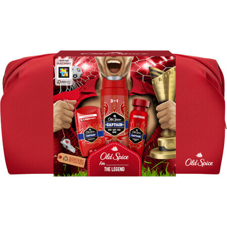 Old Spice Footballer: set de deodorant solid + spray deodorant și gel de duș Captain cu note de lemn de santal și citrice