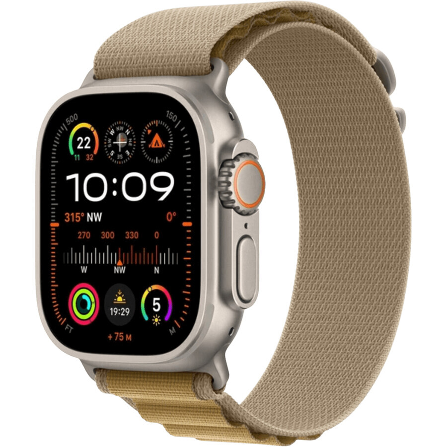 Apple Watch Ultra 2 (2024) 49mm, Natural Titanium with yellow-brown Alpine M