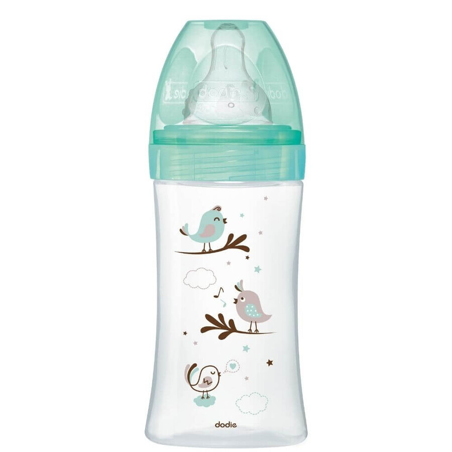 Biberon en verre pour l'initiation anti-colique, Oiseaux, 270 ml, 0-6 mois, Dodie