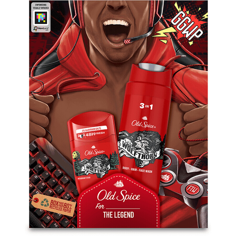 Old Spice Gamer voor mannen - geschenkset met deodorantstick en Wolfthorn douchegel met tropische citrussmaak