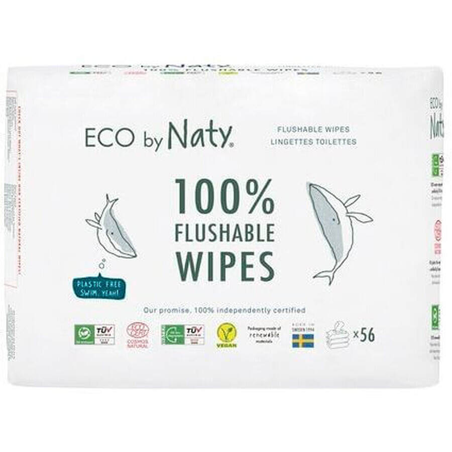 Șervețele umede fără parfum Eco by Naty ECO - pot fi aruncate în WC - ambalate convenabil 3 x 56 buc